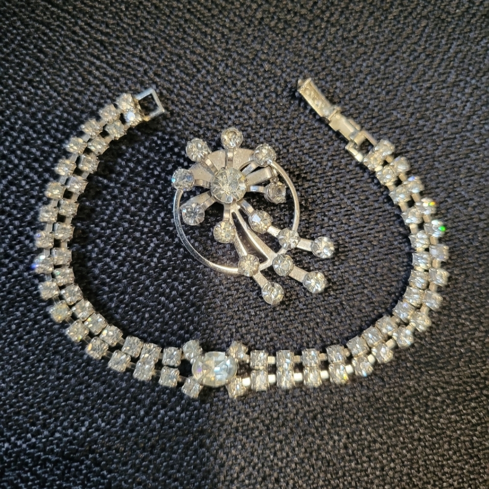 Vintage rhinestone bracelet and pin